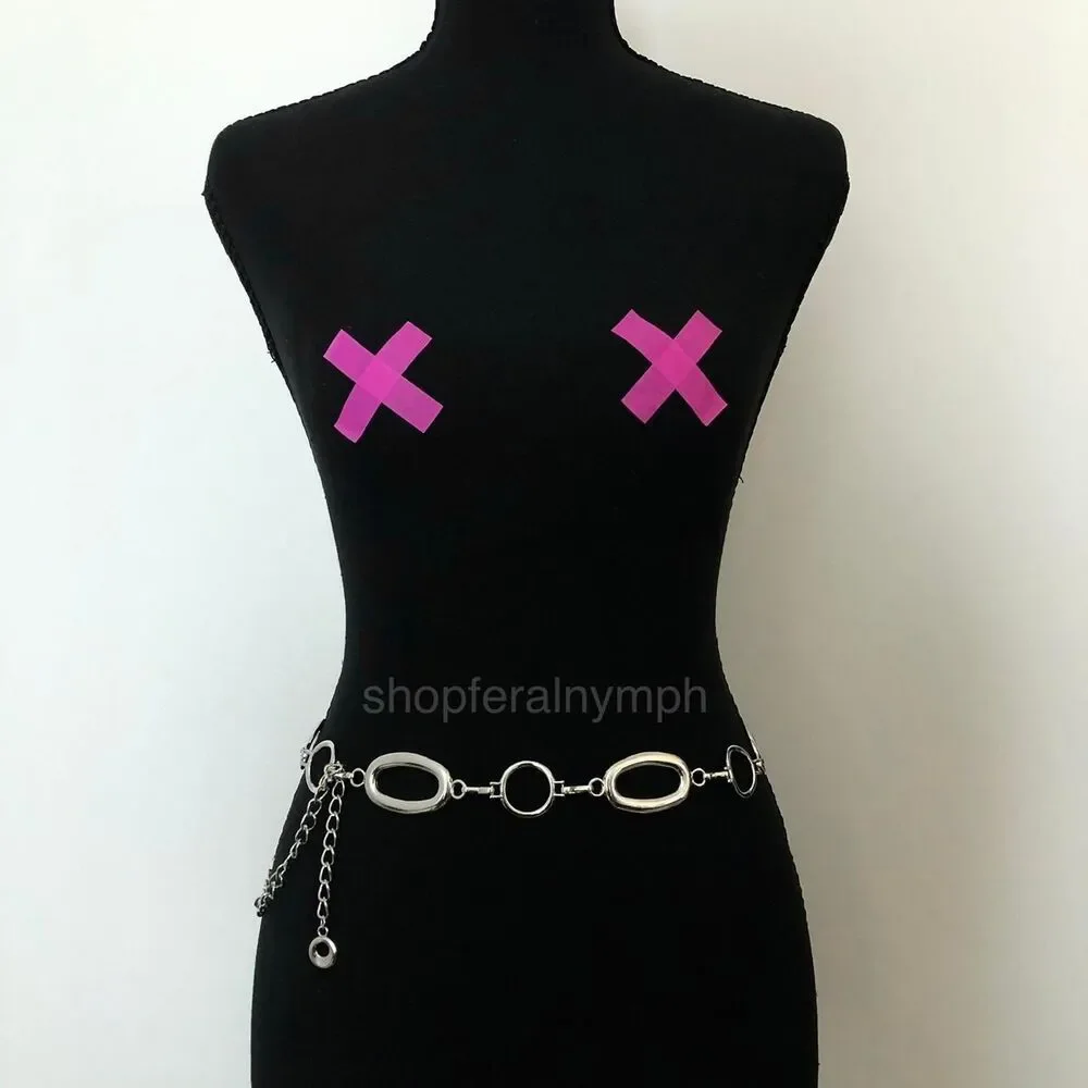Y2K Minimalist Silver Geometric Link Chain Belt, Fits 29–42 Inches, X7GA1221
